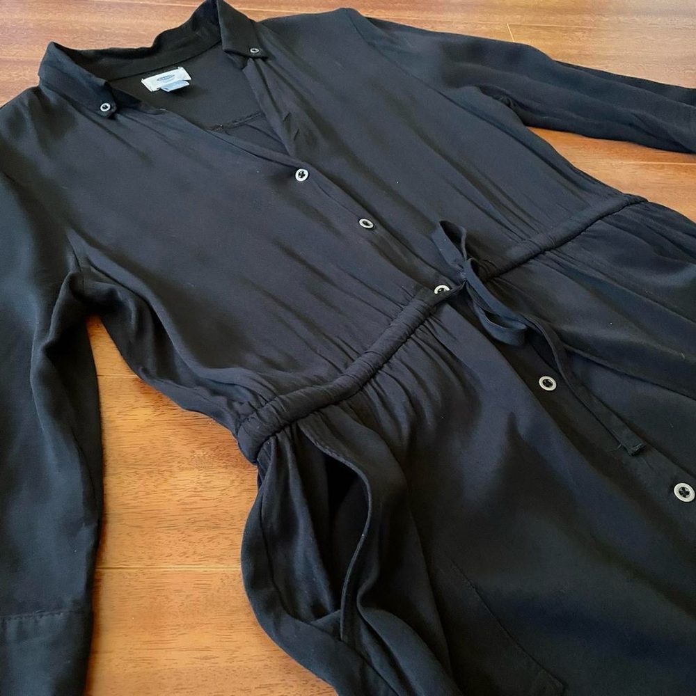 Old Navy Black Button-Front Midi Shirt Dress - Picture 4 of 8